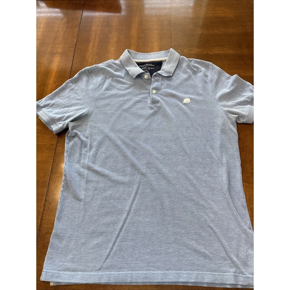 Banana Republic Pique Polo Shirt Men Large Antique Blue Birdseye Organic NWOT